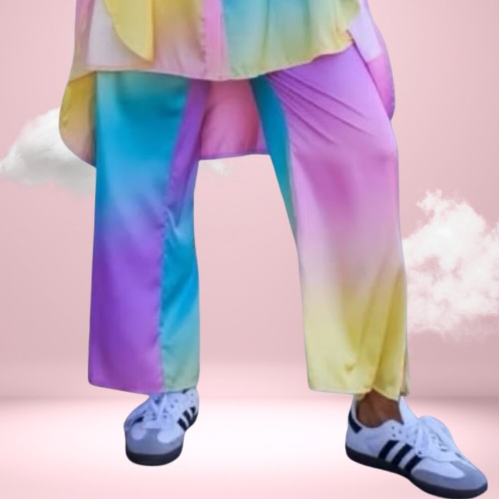 Pastal Rainbow Satin Wide Leg Pants